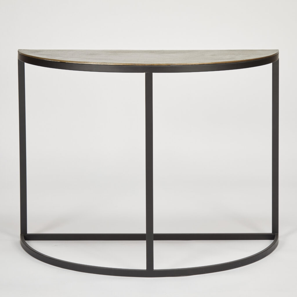 Curved Console Table | Antique Brass Finish with Black Metal