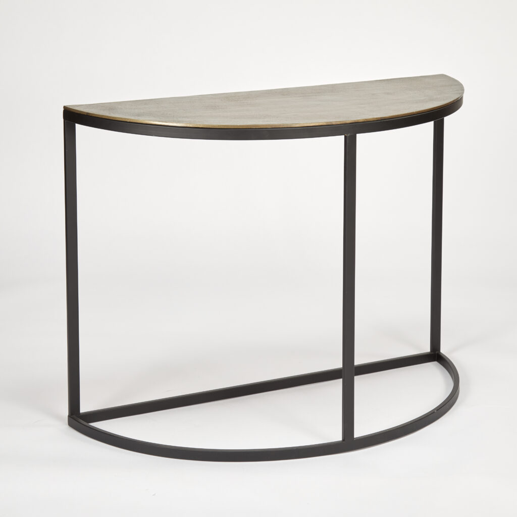 Curved Console Table | Antique Brass Finish with Black Metal