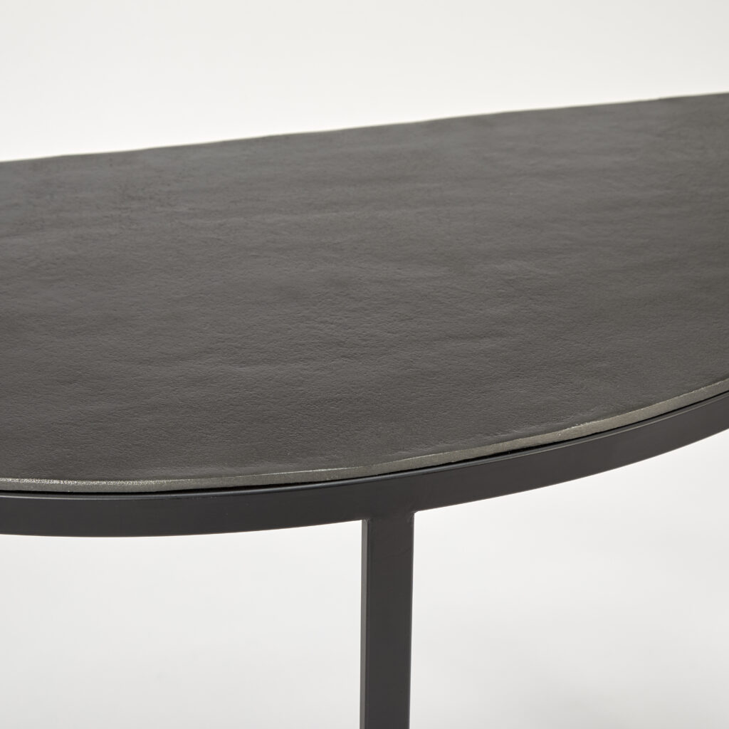 Curved Console Table | Raw Lead Finish with Black Metal