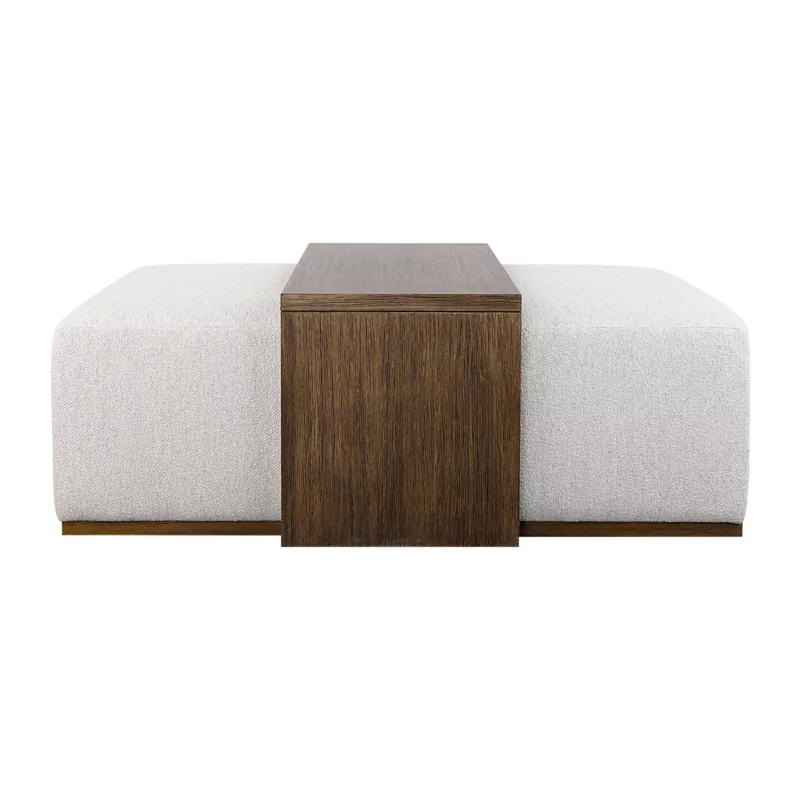 Upholstered Coffee Table with washed wood table | Mitchell Cloth 05