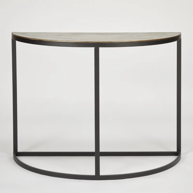 Curved Console Table | Antique Brass Finish with Black Metal
